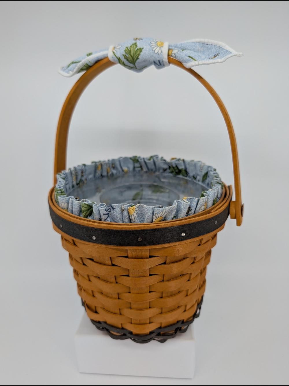 Longaberger May Series Daisy Basket/Floral Liner & Handle Tie/2-Piece Protector